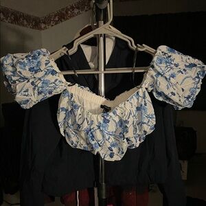Floral Blue and White Women's Crop Top